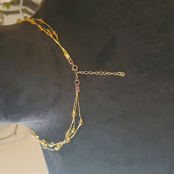 Gold Thread and Gold Glass Bead Multi Layer Necklace with 925 Extender & Clasp - Picture 2 of 4